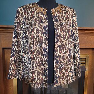 Silk Animal Print Beaded Neckline Peck & Peck Collection Blazer Jacket Size 10